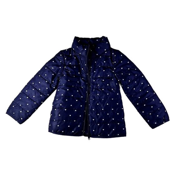 H&M Puffer Jacket Girls Size 4-5Y Bow Heart Print Preppy Sweet Lightweight - Picture 1 of 6